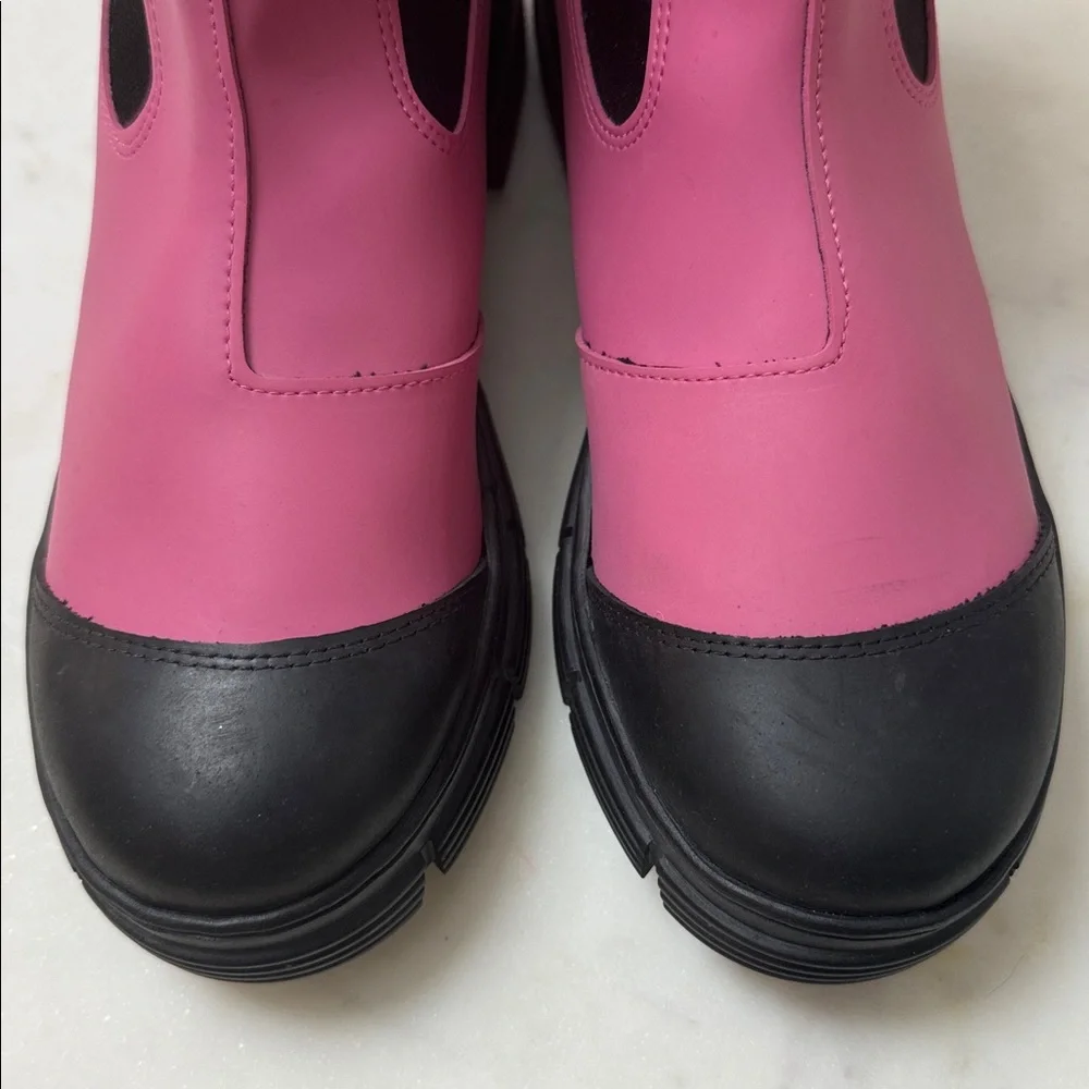 Ganni Women Retro City Pink Black Rubber Chelsea Boots
